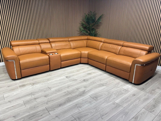 VENICE Leather 2 Corner 2 Power Recliner Sofa + Console - RRP £5,599