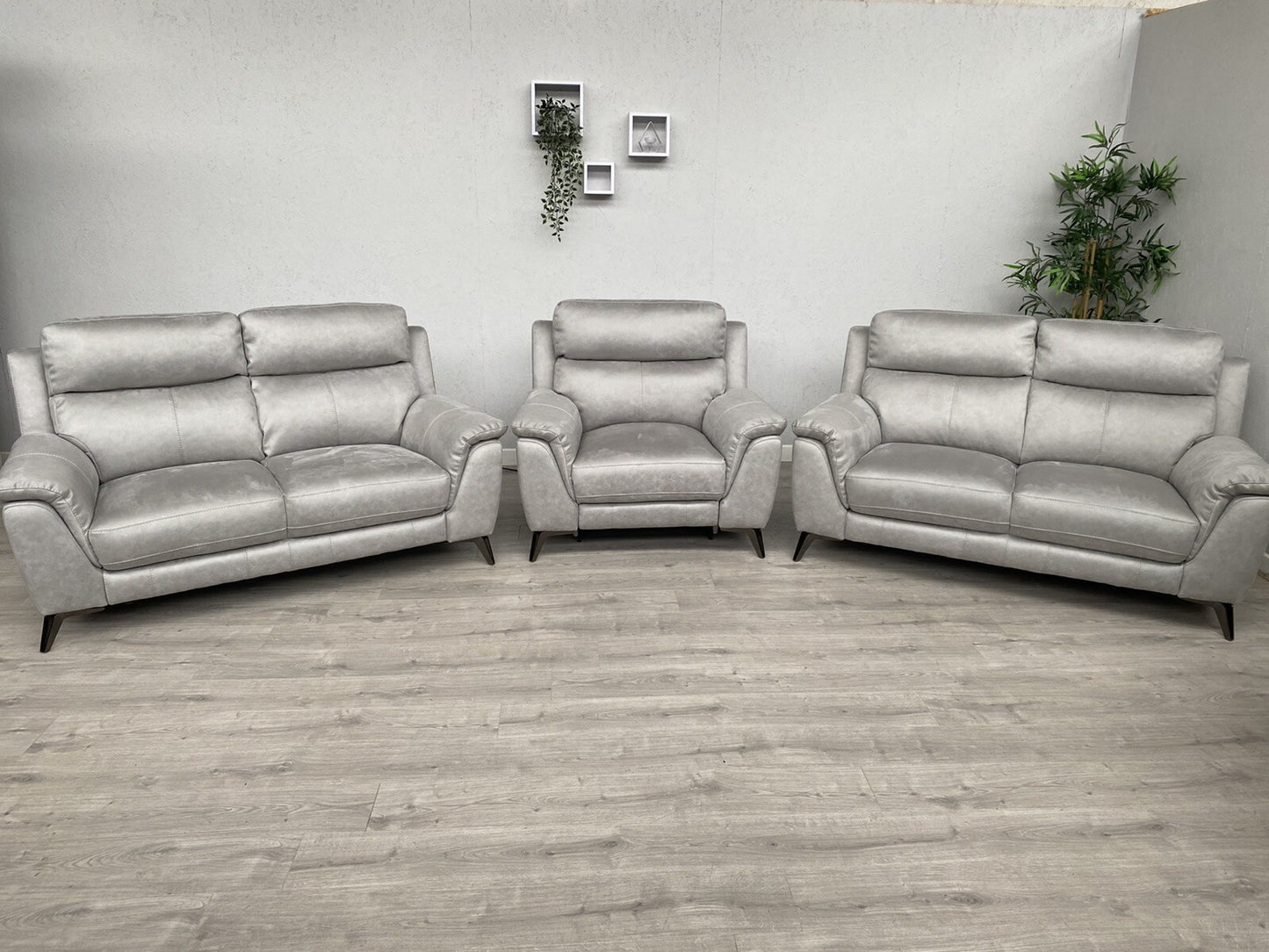 Furniture Village CONTEMPO Fabric 2 x 2 Seater Sofas + Power Recliner Armchair