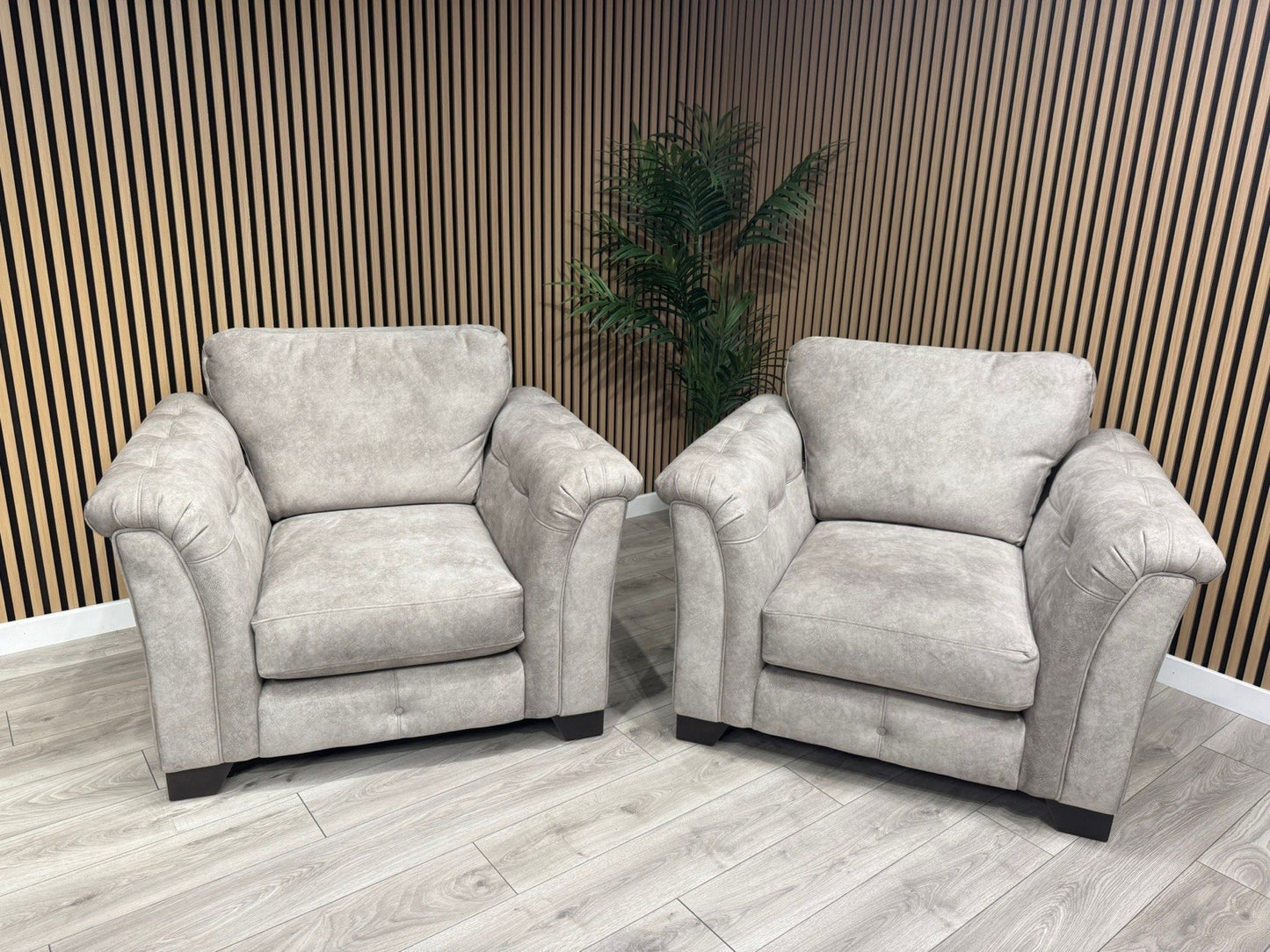 Furniture Village Boutique AURA Fabric 2 x Armchairs, Oatmeal - RRP £2,190
