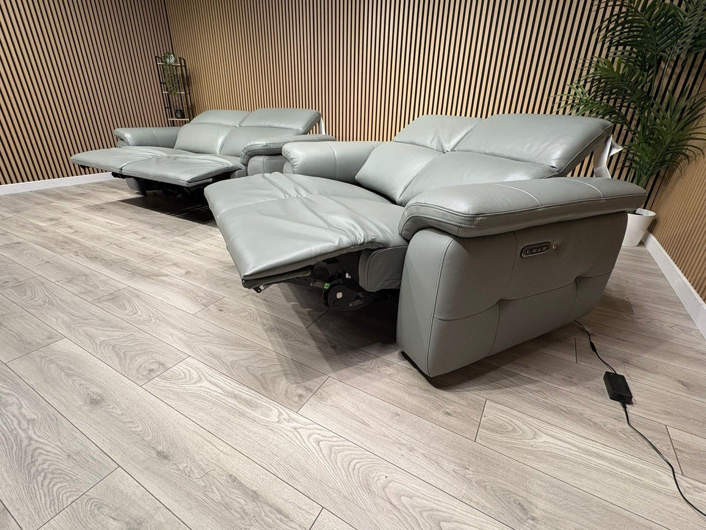 F. Village INCA Style Leather 3 + 2 Seater Power Recliner Sofa, Heated Seats