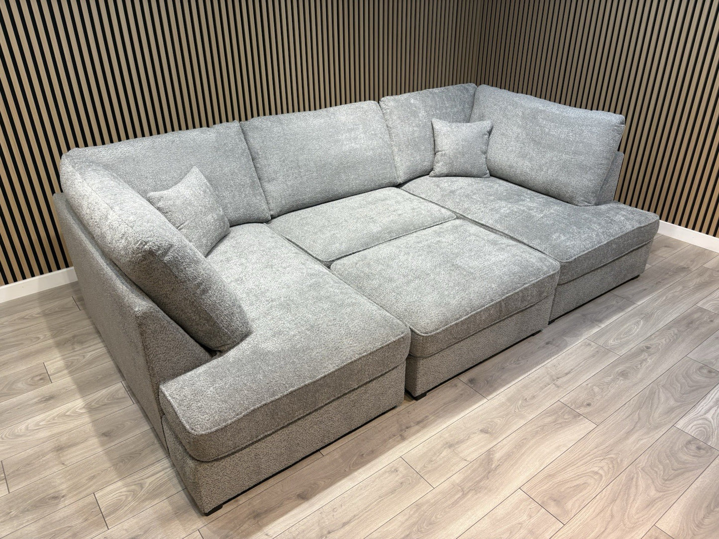CARNABY Premium Fabric U Shaped Corner Chaise Sofa + Footstool - RRP £1,999