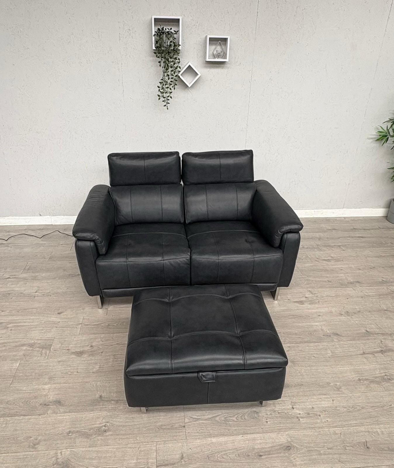 Furniture Village MOET Leather 2 Seater Power Recliner Sofa + Stool - RRP £3,290