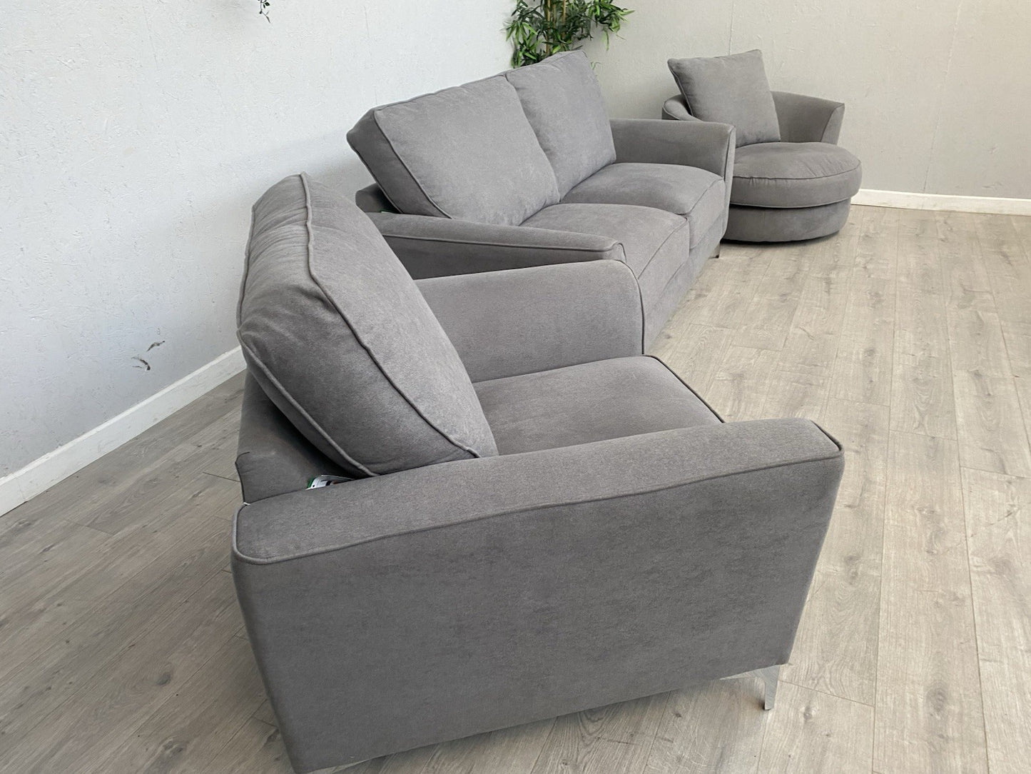 Furniture Village LEGEND Fabric 3 Seater Sofa, Armchair + Swivel Chair RRP £2835