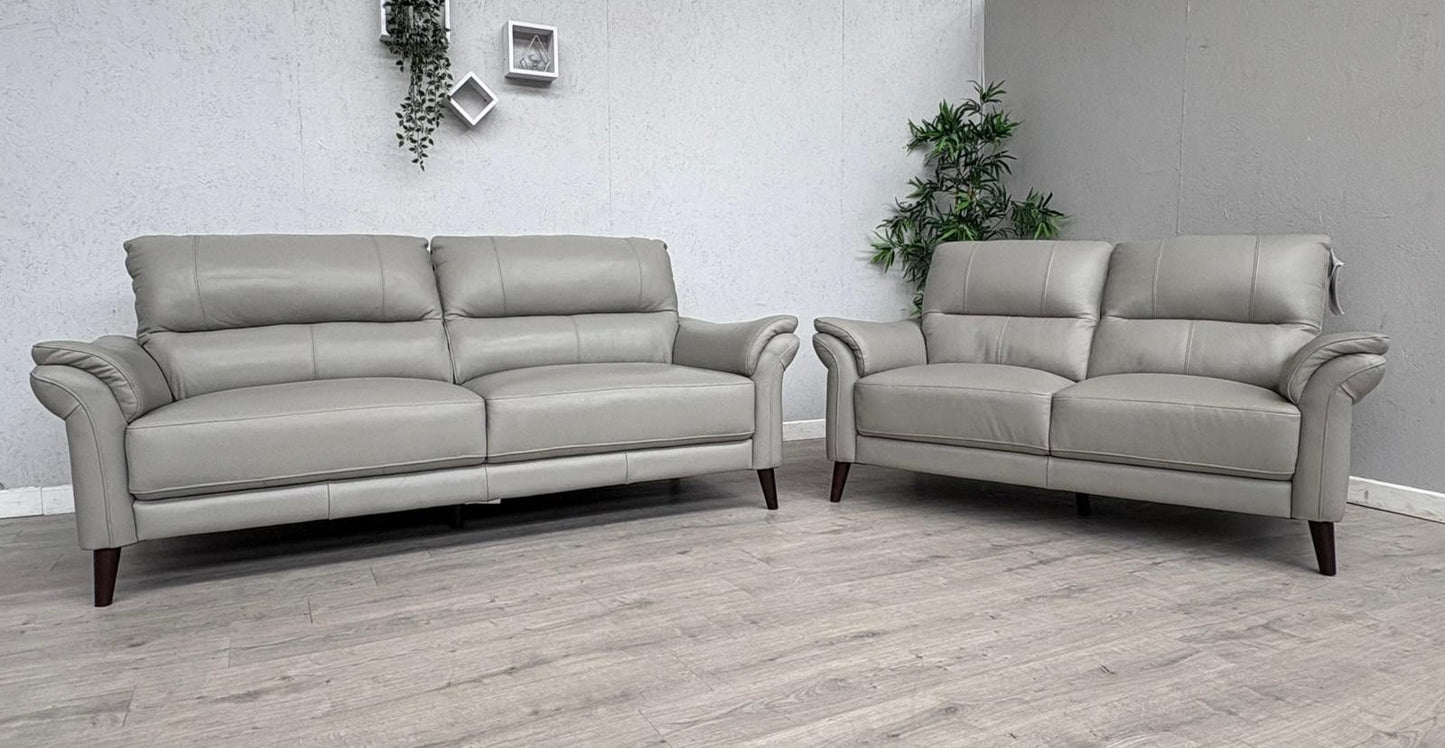 Furniture Village WINNER Leather 3 + 2 Seater Sofa Set, Light Grey - RRP £1,890