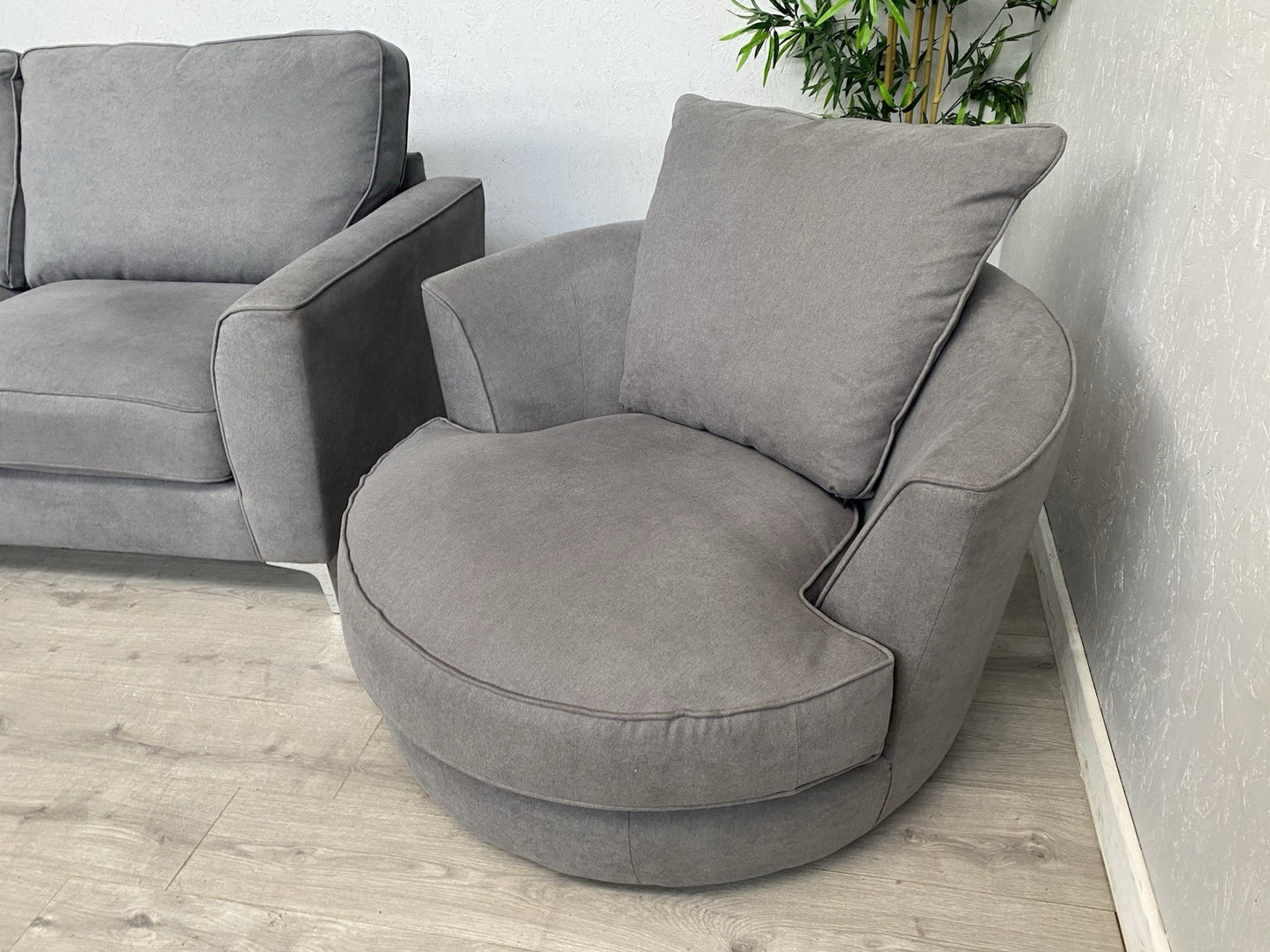Furniture Village LEGEND Fabric 3 Seater Sofa, Armchair + Swivel Chair RRP £2835