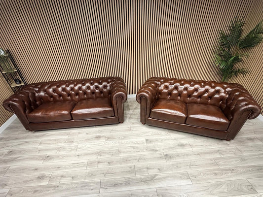At The Helm Shackleton Style 3 Seater + 2 Seater Leather Chesterfield Sofa Set