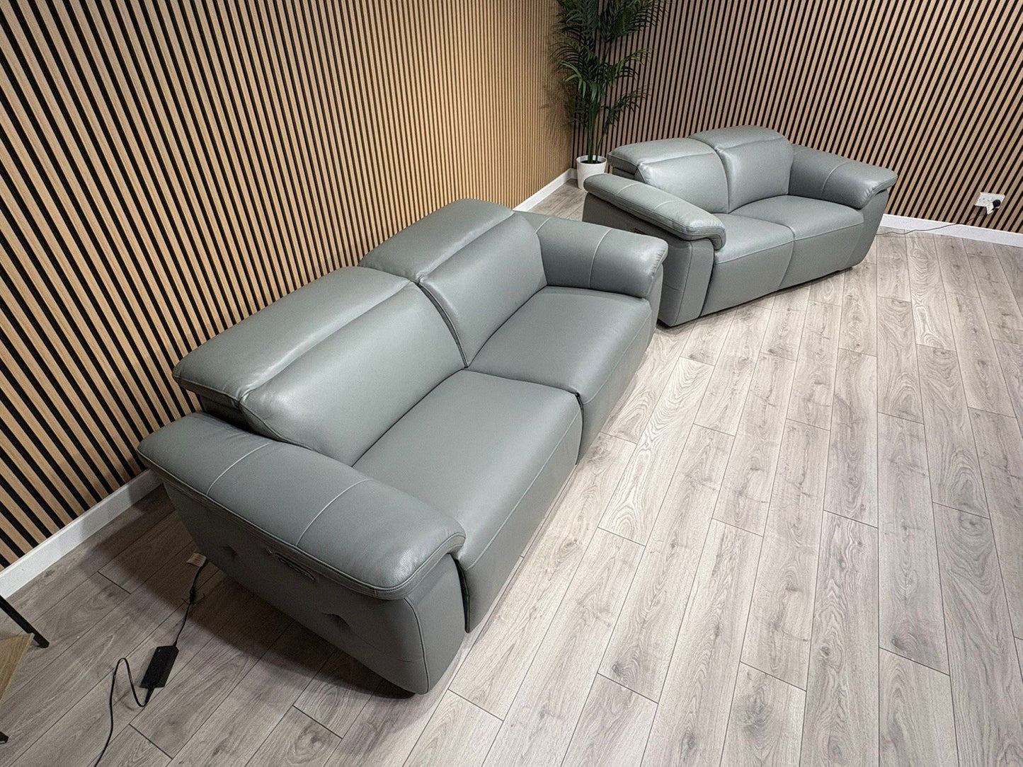 F. Village INCA Style Leather 3 + 2 Seater Power Recliner Sofa, Heated Seats