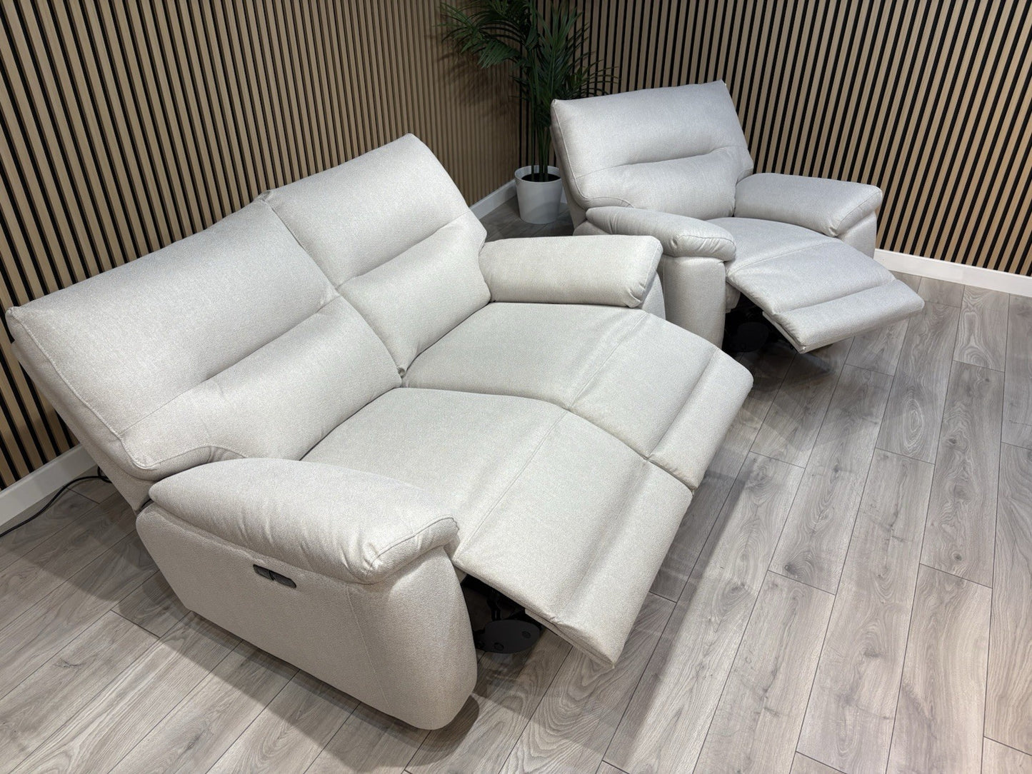 DFS - CAYDANCE Fabric 2 Seater Sofa + Armchair + Stool, Recliners - RRP £2,018