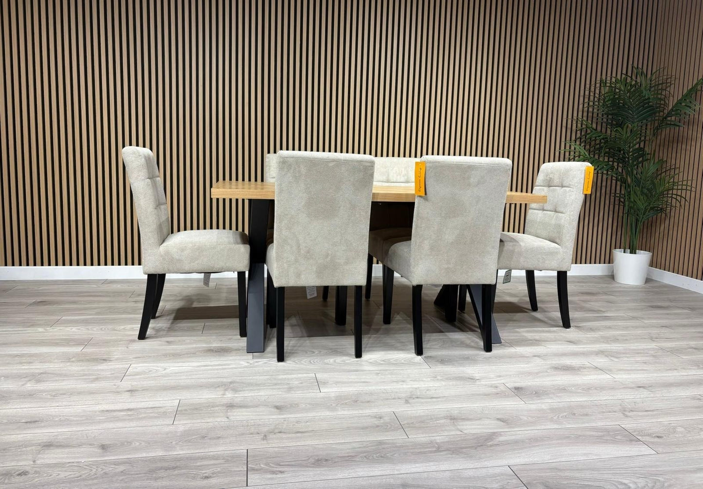 NEXT Sample - LOWRY Oak Parquet Veneer Dining Table + 6 x Chairs - RRP £2,299