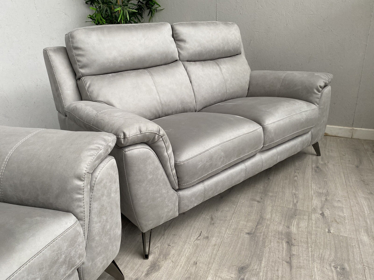 Furniture Village CONTEMPO Fabric 2 x 2 Seater Sofas + Power Recliner Armchair