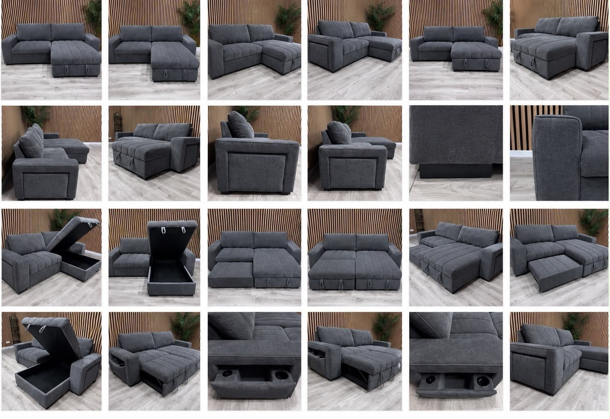 MONACO Premium Fabric RHF or LHF Chaise Sofa Bed with Storage - RRP £1549