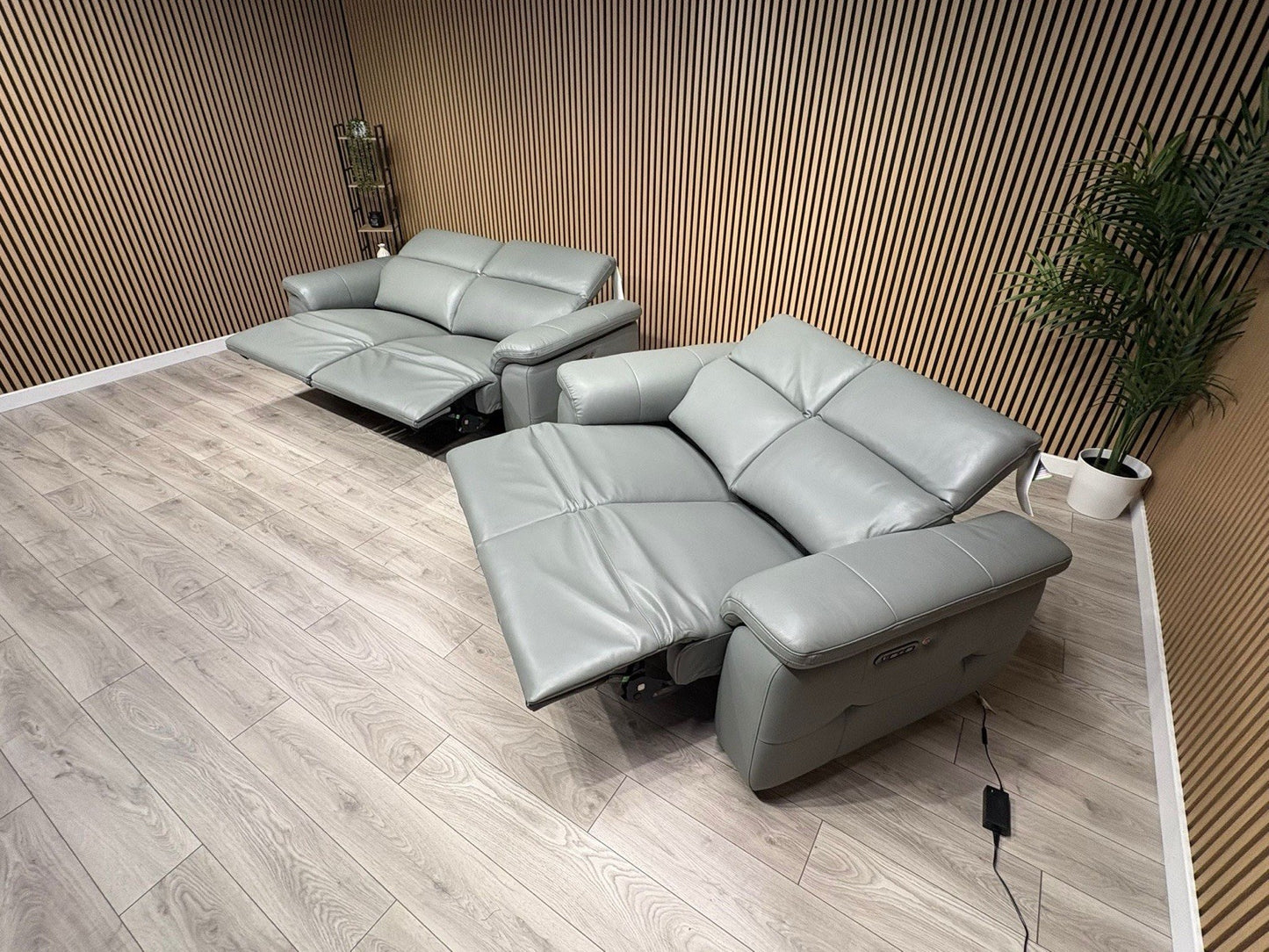 F. Village INCA Style Leather 3 + 2 Seater Power Recliner Sofa, Heated Seats