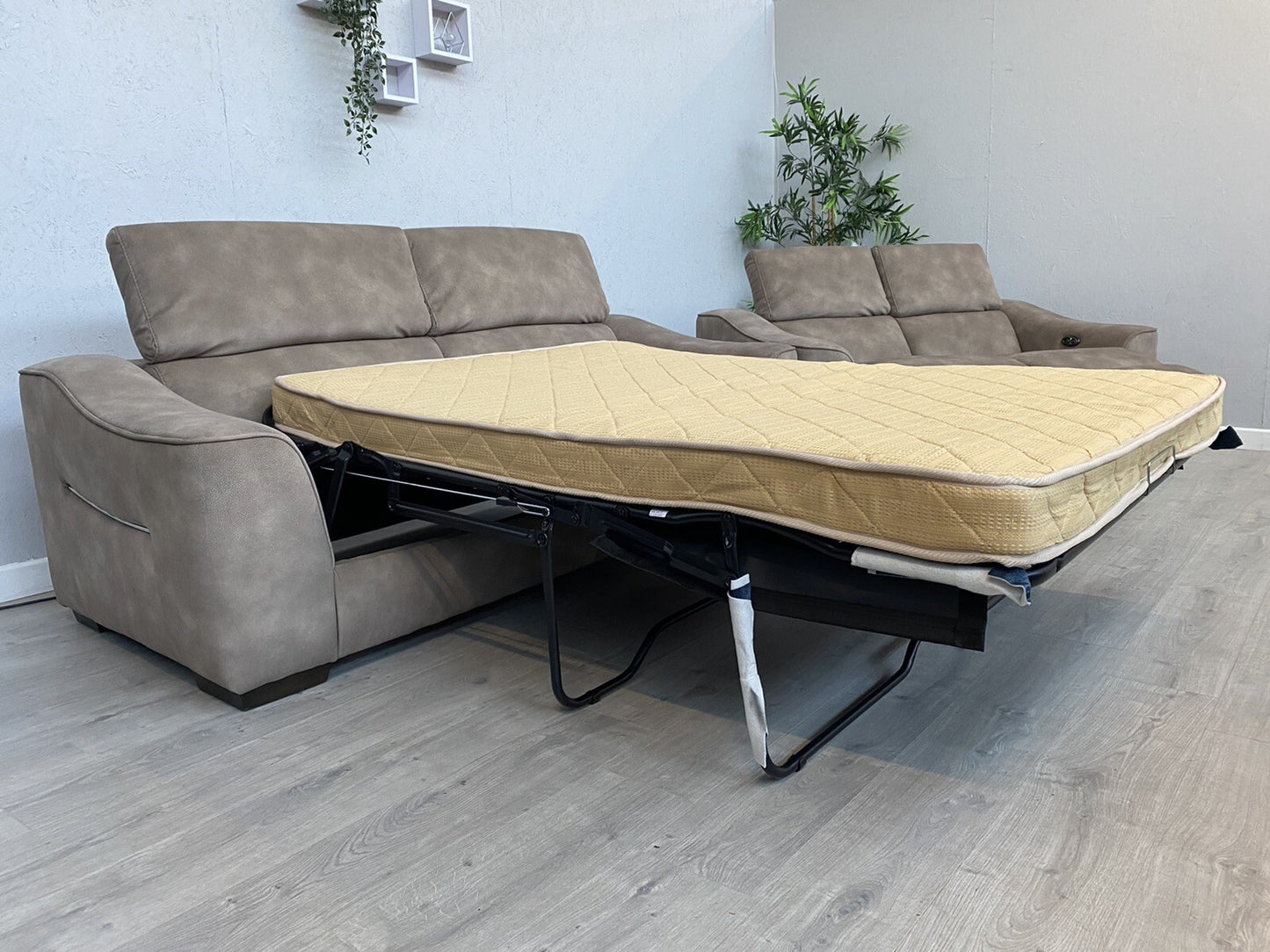Furniture Village ELIXIR Fabric 3 Seater Sofa Bed + 2 Seater Power Recliner Sofa