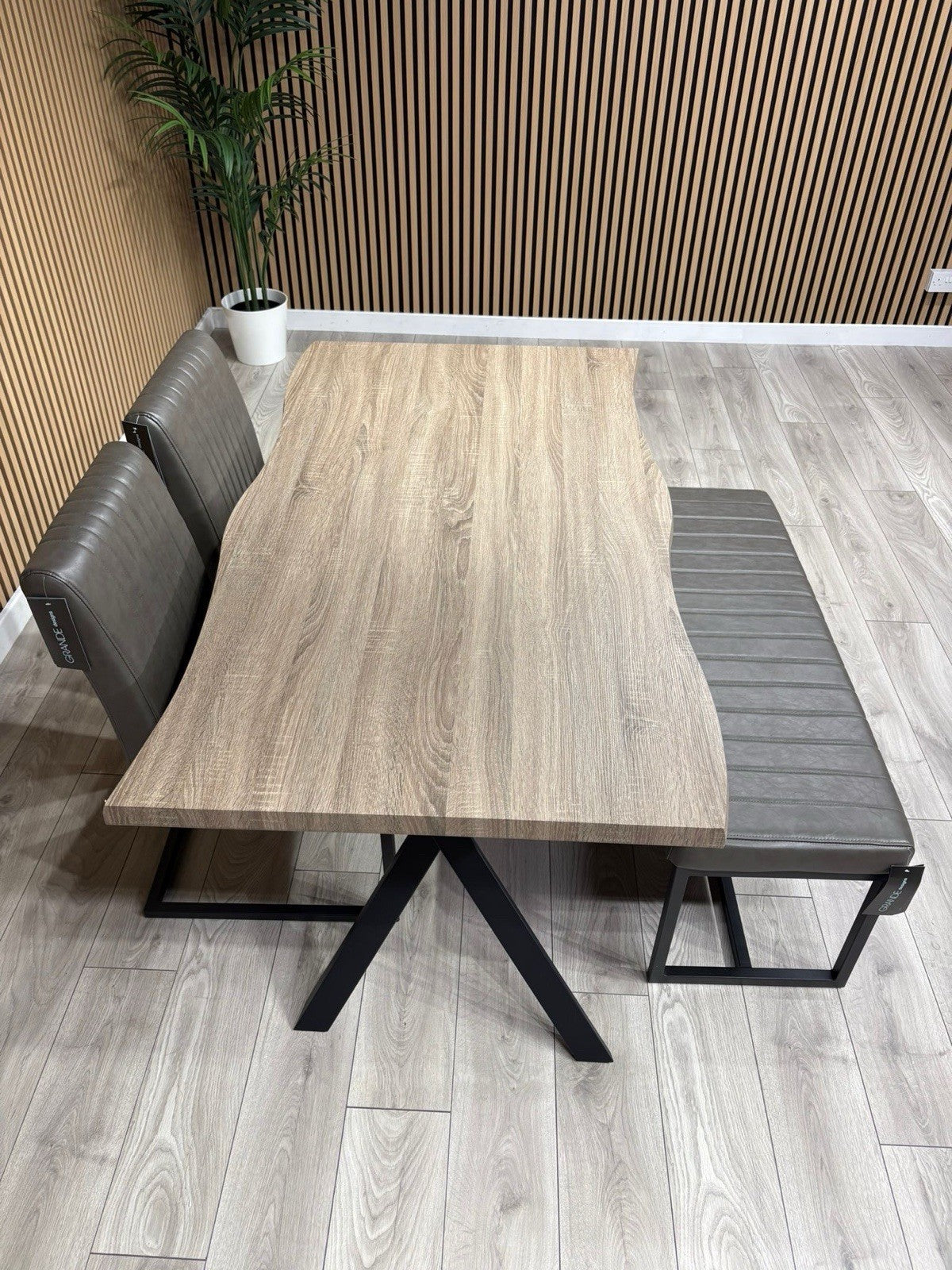 NEXT Sample - RIGA Industrial Dining Table + Bench + 2 x Chairs - RRP £1,899