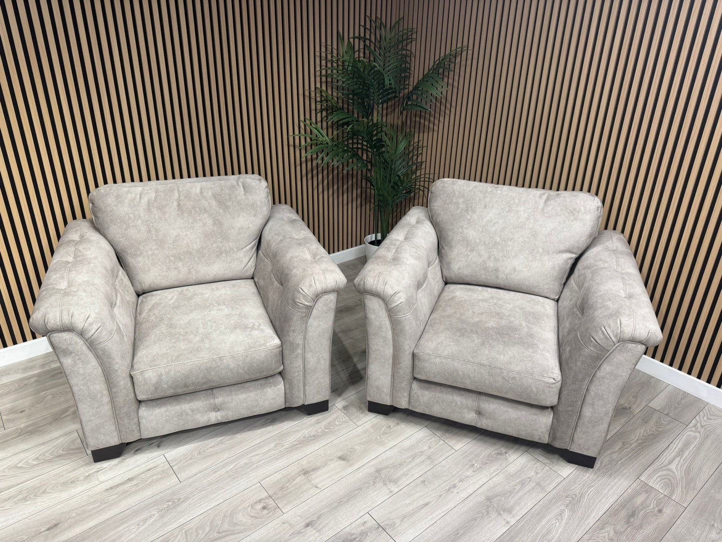 Furniture Village Boutique AURA Fabric 2 x Armchairs, Oatmeal - RRP £2,190