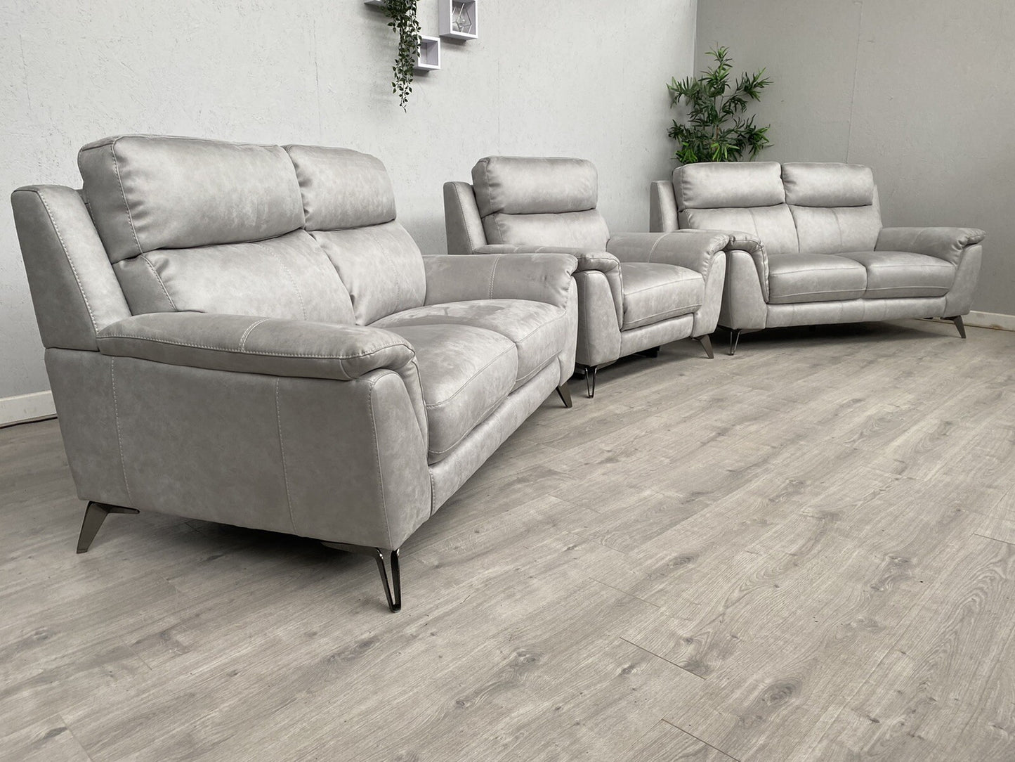 Furniture Village CONTEMPO Fabric 2 x 2 Seater Sofas + Power Recliner Armchair