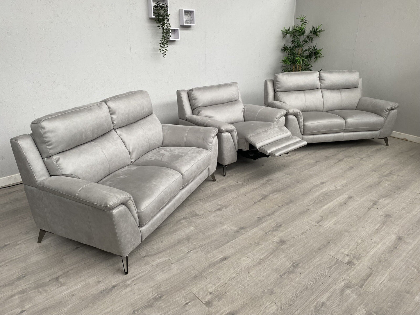 Furniture Village CONTEMPO Fabric 2 x 2 Seater Sofas + Power Recliner Armchair