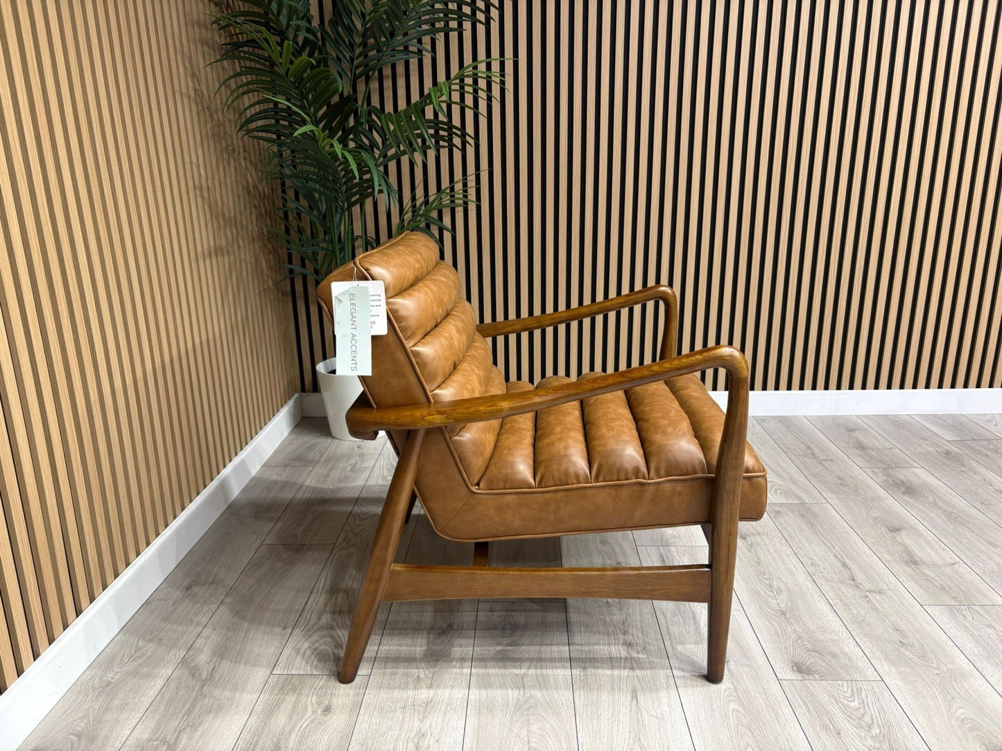John Lewis Sample - Mid Century Faux Leather Accent Chair, Tan Brown - RRP £1099
