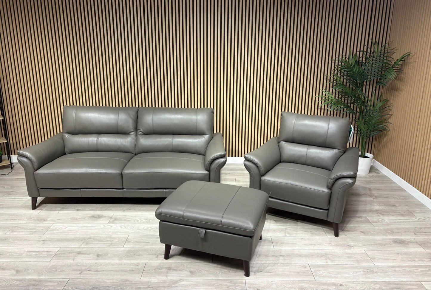 Furniture Village WINNER Leather 3 Seater Sofa, Armchair + Footstool - RRP £2335