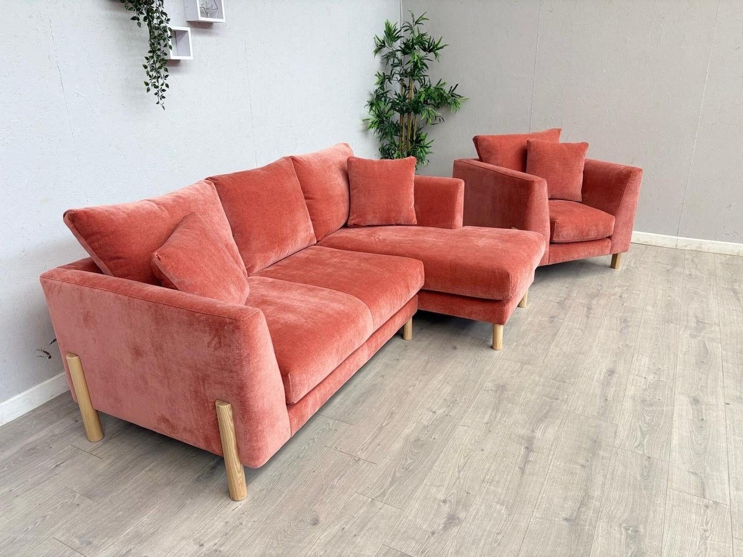 Habitat ASTON Fabric RHF Chaise Corner Sofa + Armchair, Papaya - RRP £2,350