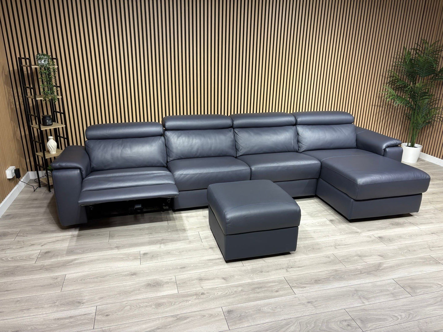 Furniture Village - Nicoletti DAVIDE Leather XL Chaise Sofa + Stool - RRP £6,040