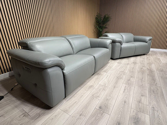 F. Village INCA Style Leather 3 + 2 Seater Power Recliner Sofa, Heated Seats