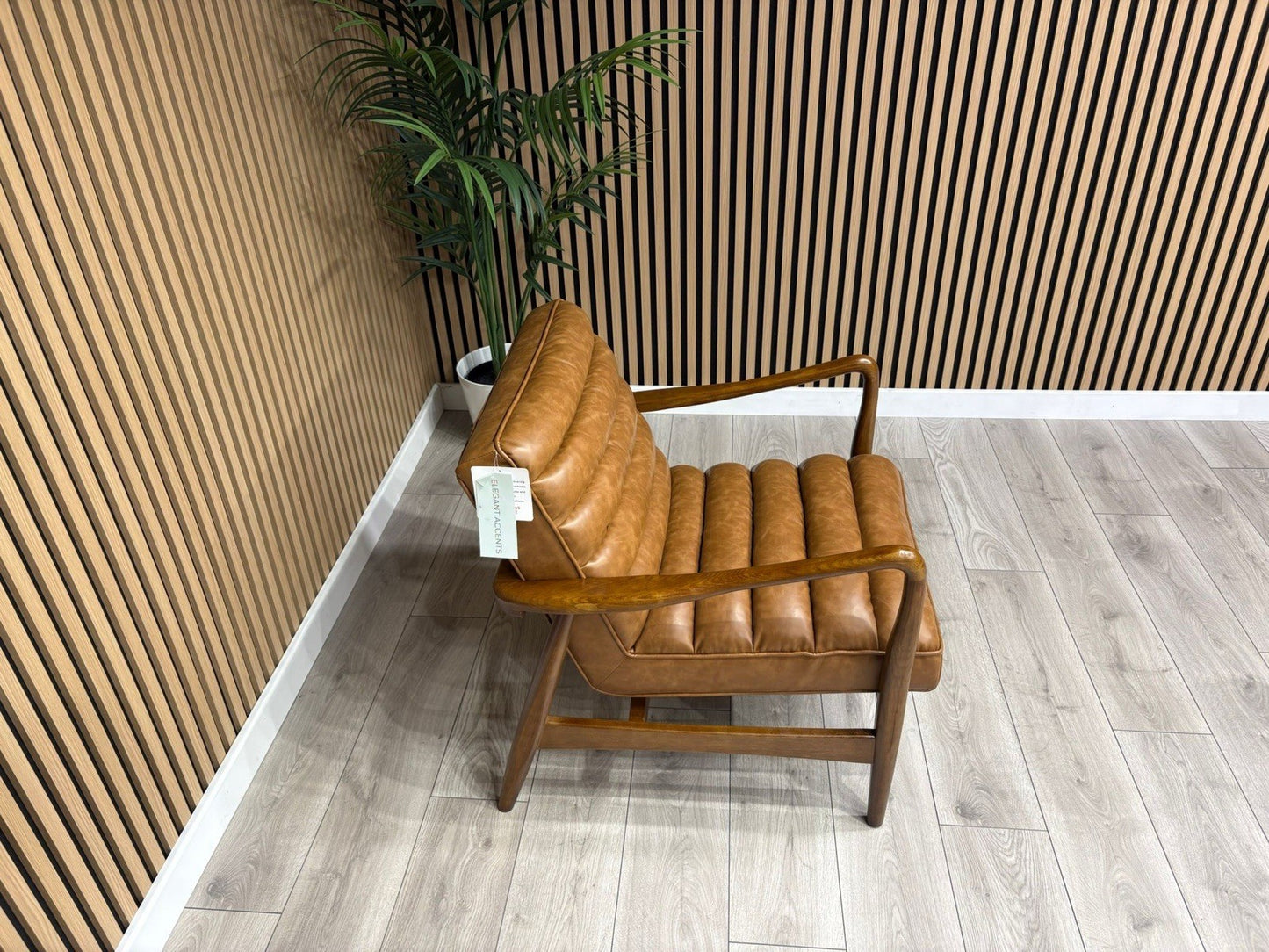John Lewis Sample - Mid Century Faux Leather Accent Chair, Tan Brown - RRP £1099