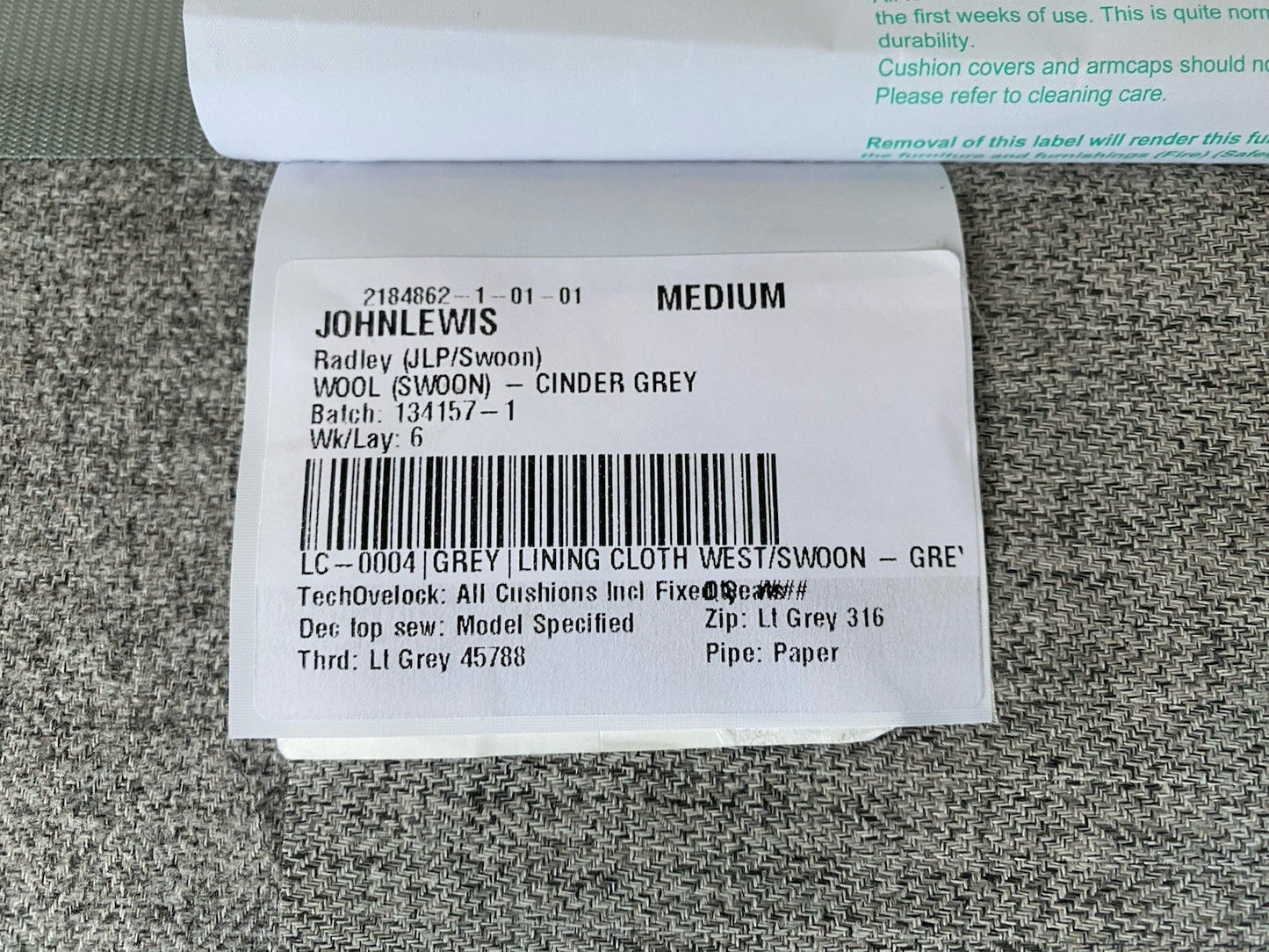 John Lewis - SWOON RADLEY Medium 2 Seater Sofa, Cinder Wool Grey - RRP £1,499