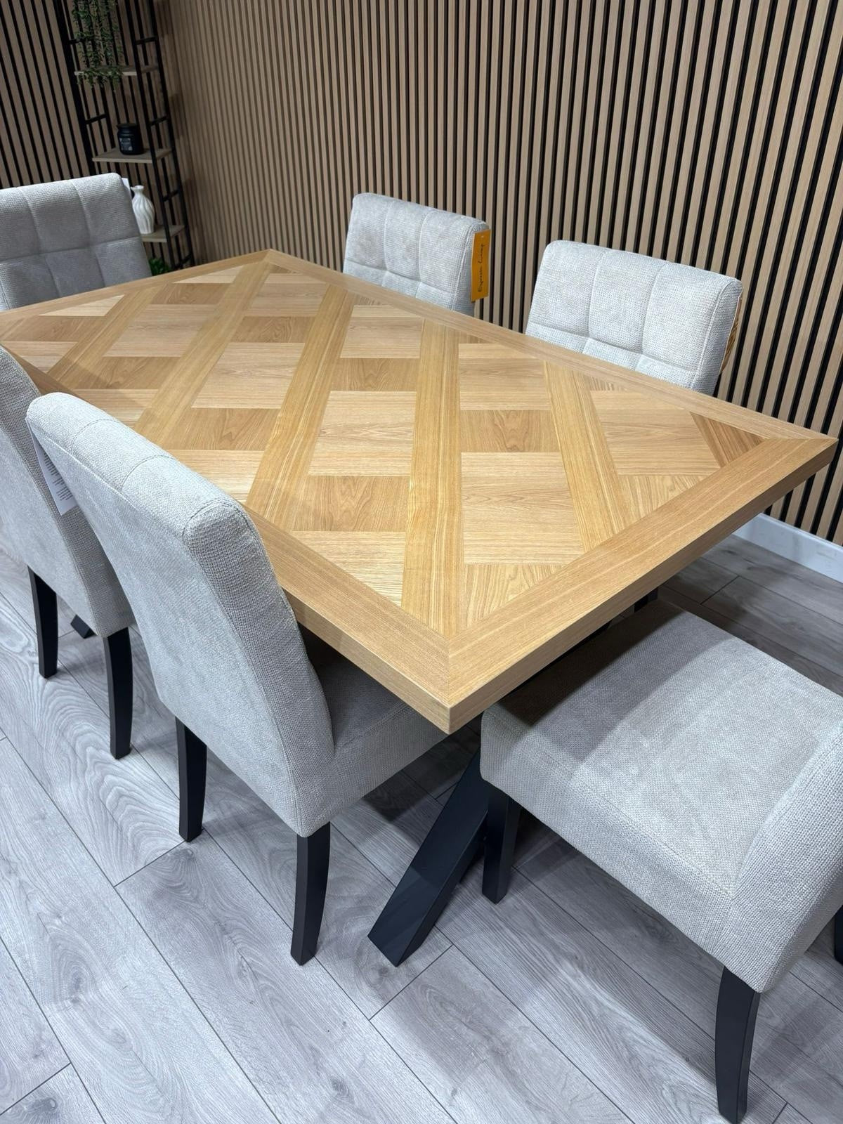 NEXT Sample - LOWRY Oak Parquet Veneer Dining Table + 6 x Chairs - RRP £2,299