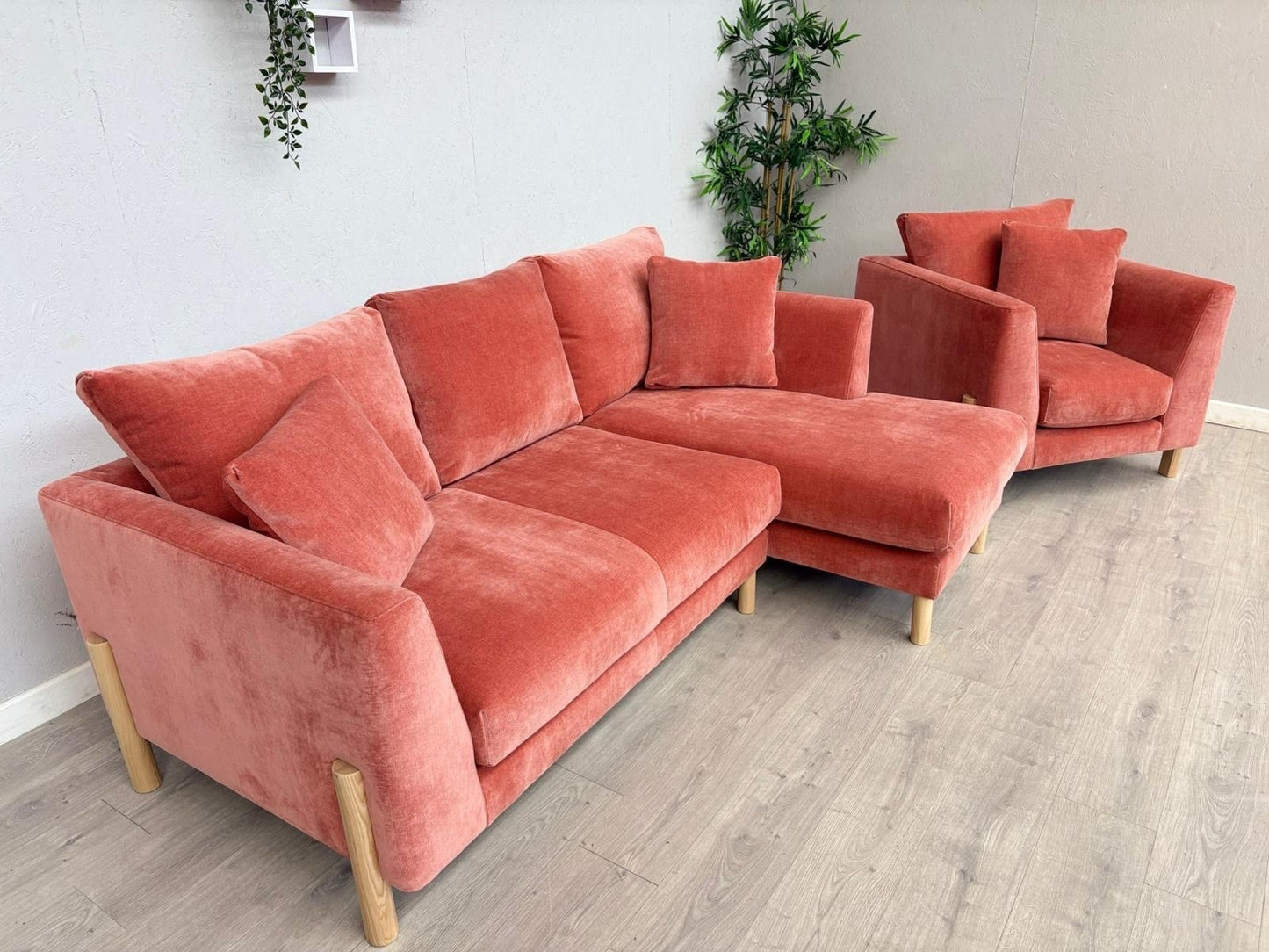 Habitat ASTON Fabric RHF Chaise Corner Sofa + Armchair, Papaya - RRP £2,350