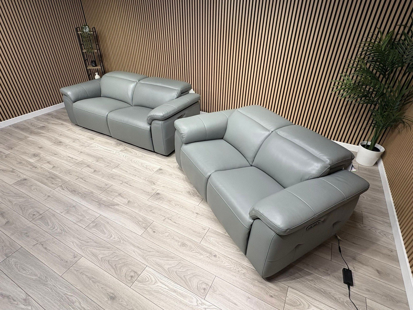 F. Village INCA Style Leather 3 + 2 Seater Power Recliner Sofa, Heated Seats
