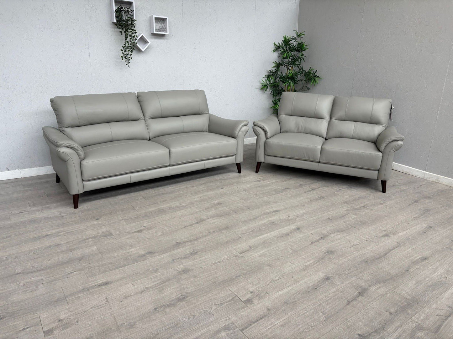Furniture Village WINNER Leather 3 + 2 Seater Sofa Set, Light Grey - RRP £1,890