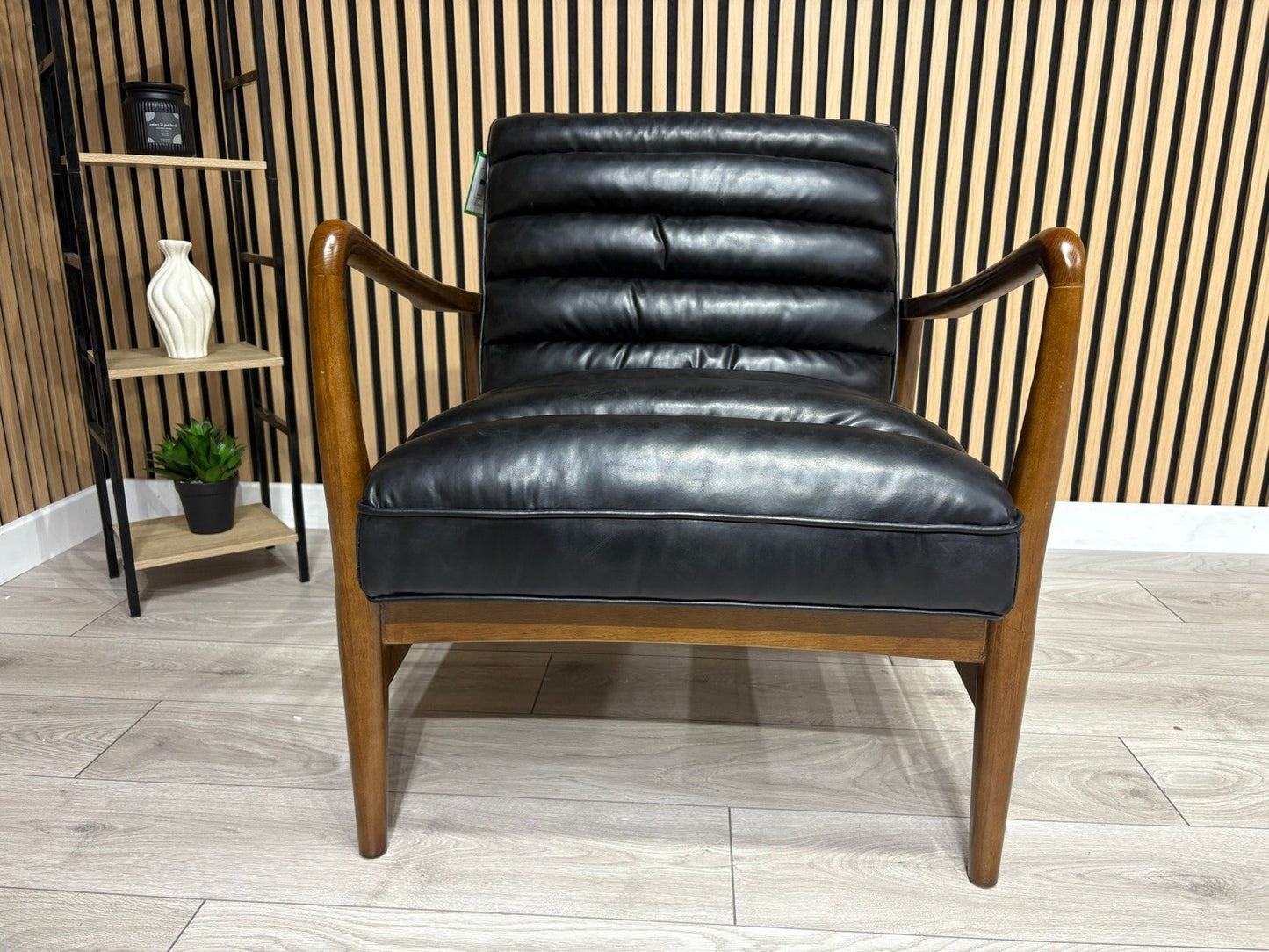 John Lewis Sample - Mid Century Faux Leather Accent Chair, Black - RRP £1099