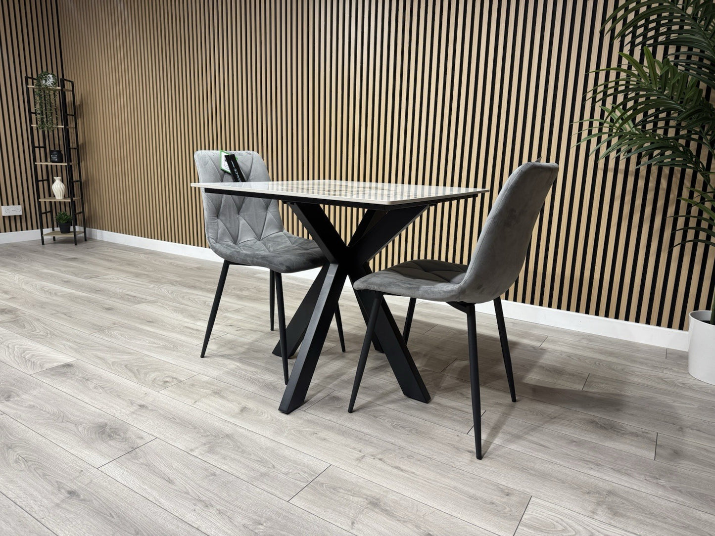 NEXT Sample - CRETE Marble Effect Square Dining Table + 2 x Chairs. RRP £1,099