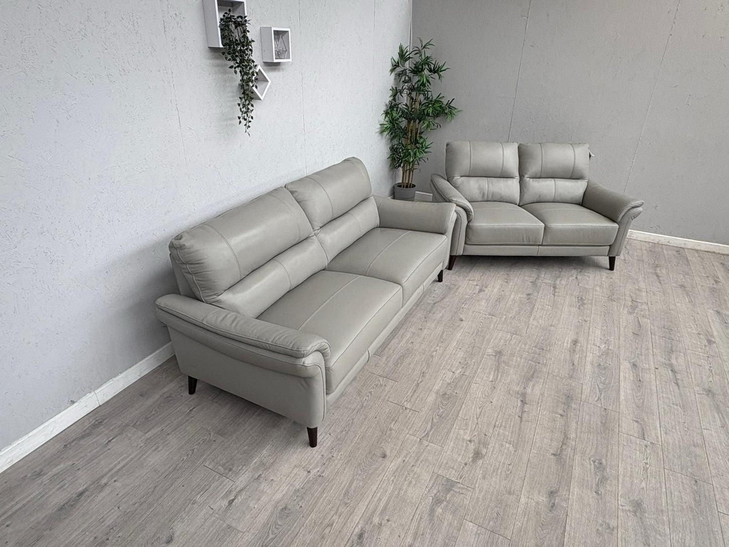 Furniture Village WINNER Leather 3 + 2 Seater Sofa Set, Light Grey - RRP £1,890