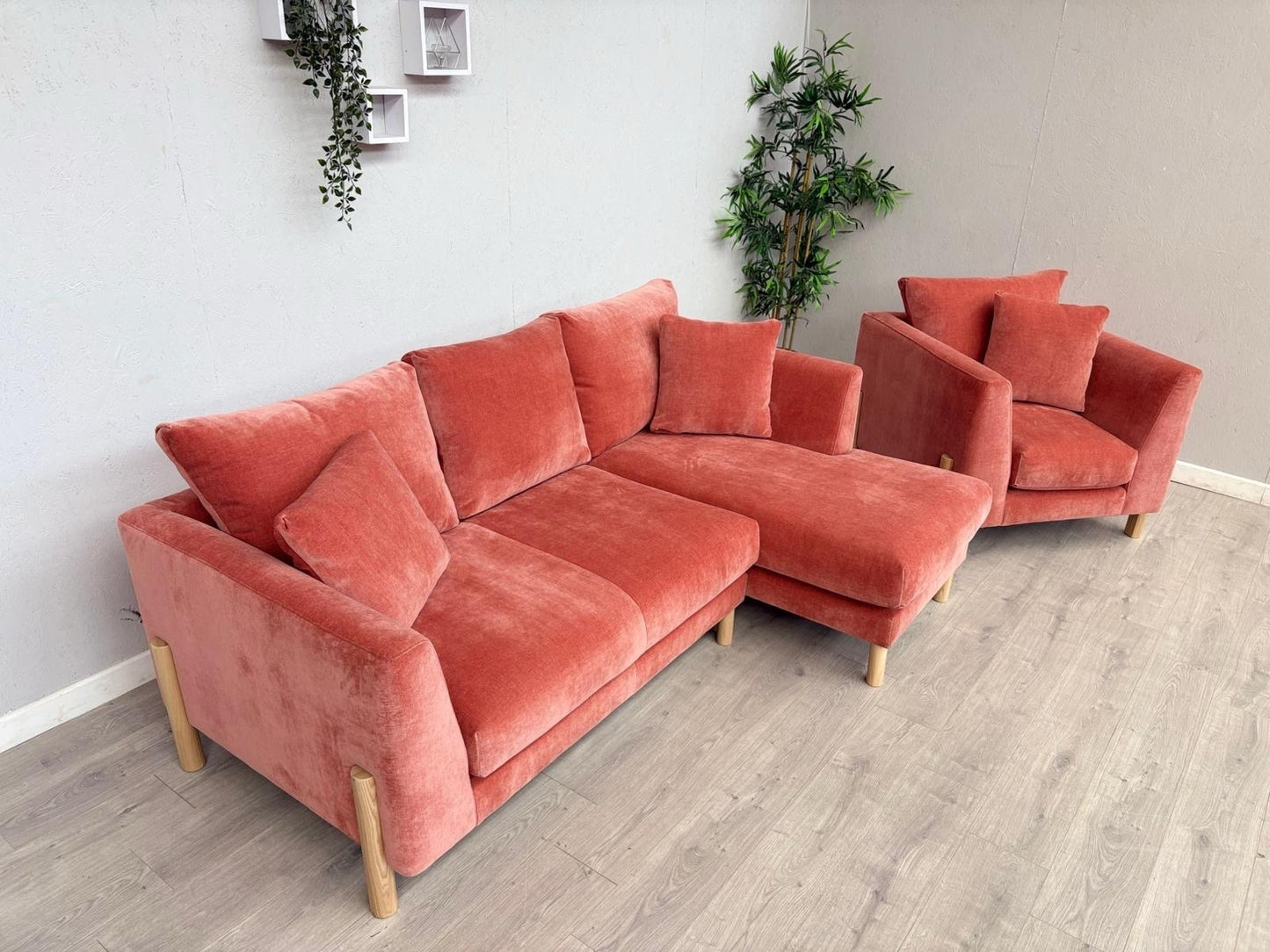 Habitat ASTON Fabric RHF Chaise Corner Sofa + Armchair, Papaya - RRP £2,350