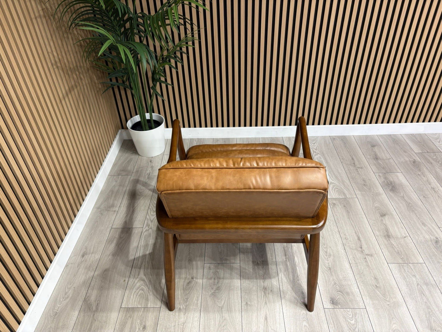 John Lewis Sample - Mid Century Faux Leather Accent Chair, Tan Brown - RRP £1099