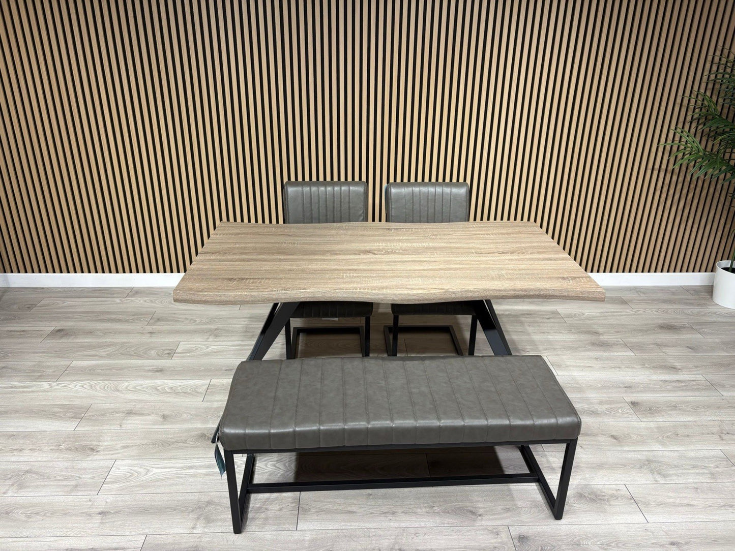 NEXT Sample - RIGA Industrial Dining Table + Bench + 2 x Chairs - RRP £1,899
