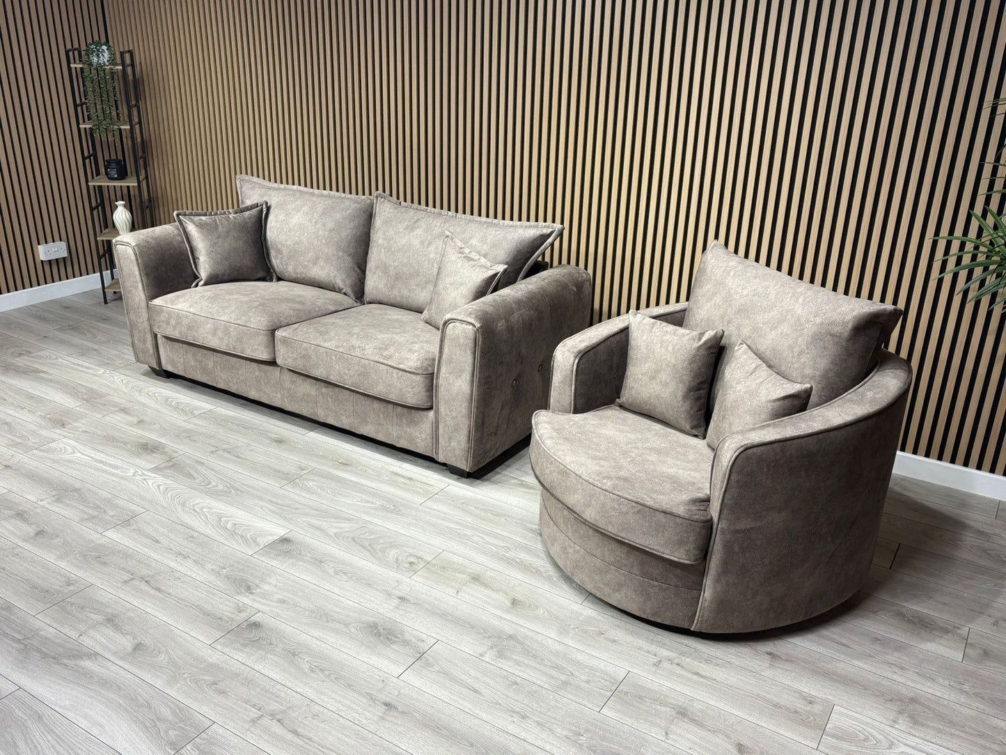 DFS - CHERISHED Style 3 Seater Sofa + Swivel Armchair, Formal Back - RRP £2,248
