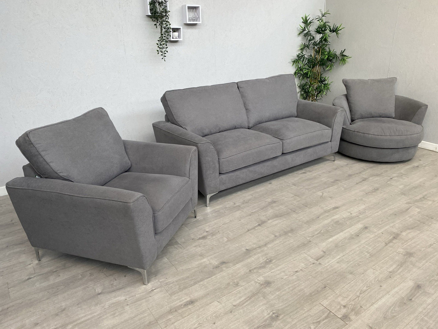 Furniture Village LEGEND Fabric 3 Seater Sofa, Armchair + Swivel Chair RRP £2835