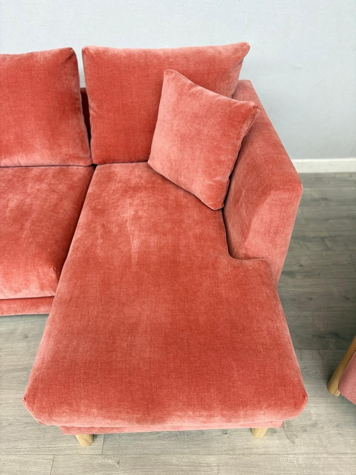 Habitat ASTON Fabric RHF Chaise Corner Sofa + Armchair, Papaya - RRP £2,350
