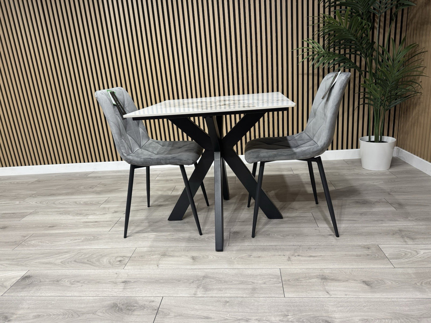 NEXT Sample - CRETE Marble Effect Square Dining Table + 2 x Chairs. RRP £1,099