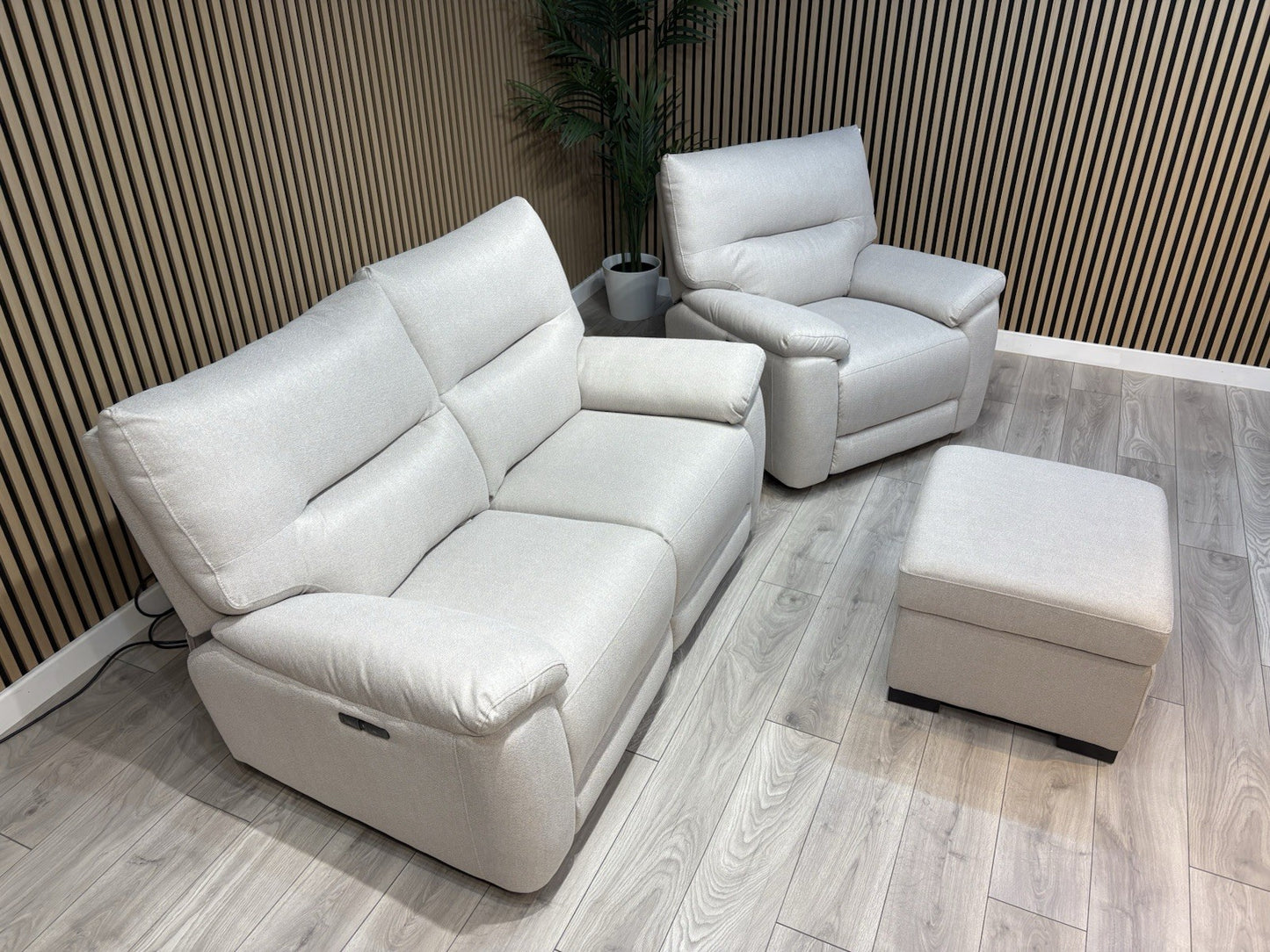 DFS - CAYDANCE Fabric 2 Seater Sofa + Armchair + Stool, Recliners - RRP £2,018