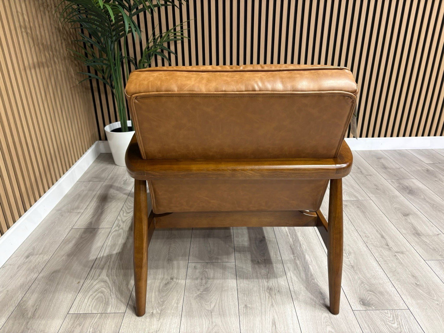 John Lewis Sample - Mid Century Faux Leather Accent Chair, Tan Brown - RRP £1099
