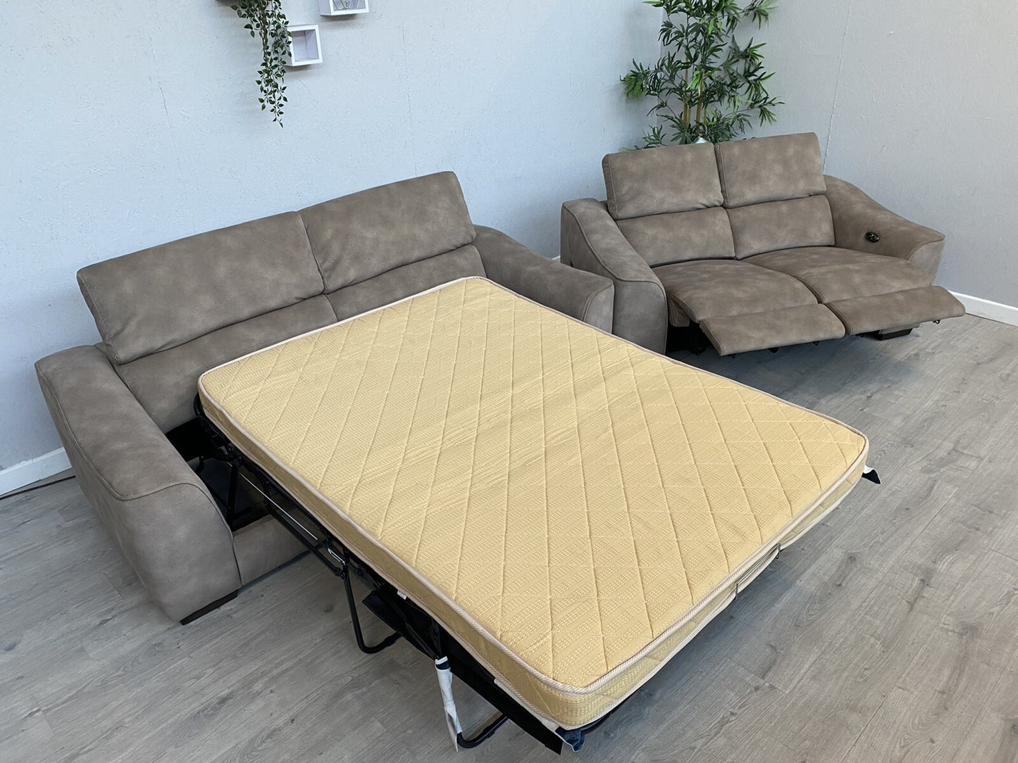Furniture Village ELIXIR Fabric 3 Seater Sofa Bed + 2 Seater Power Recliner Sofa
