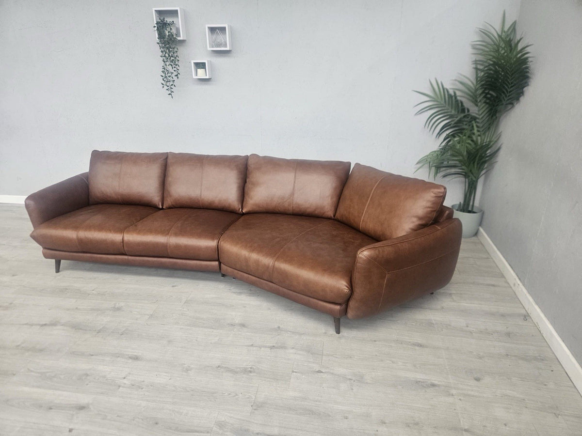 Sofology ADLER Leather 4 Seater Curved Asymmetric Sofa - RRP £1,999