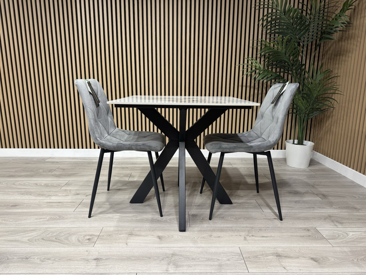 NEXT Sample - CRETE Marble Effect Square Dining Table + 2 x Chairs. RRP £1,099