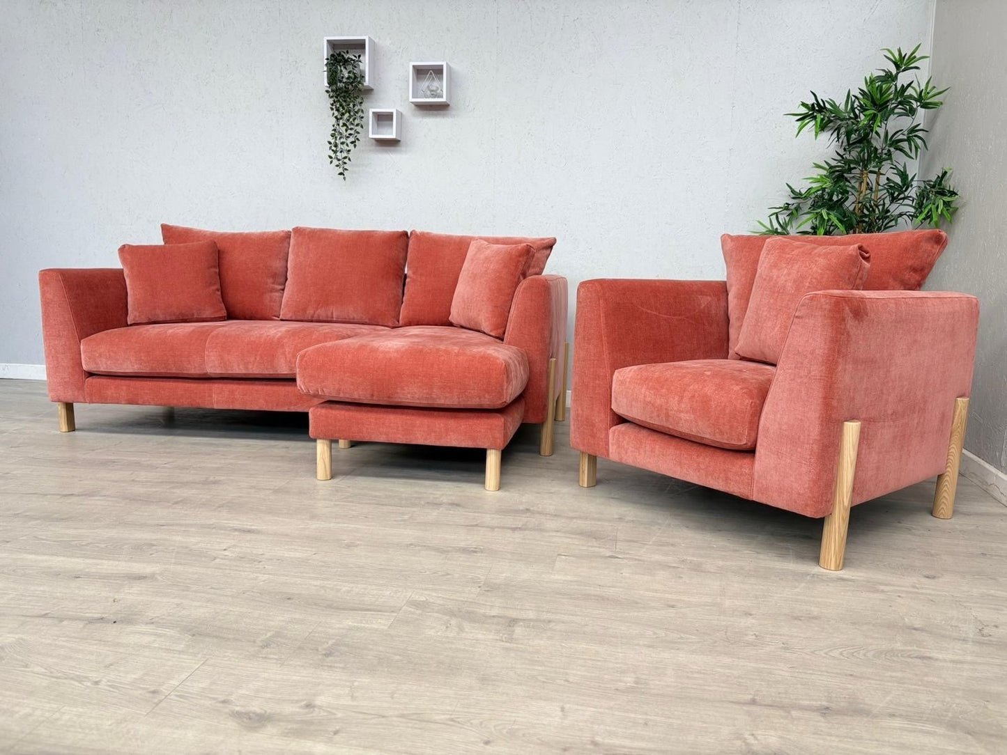 Habitat ASTON Fabric RHF Chaise Corner Sofa + Armchair, Papaya - RRP £2,350