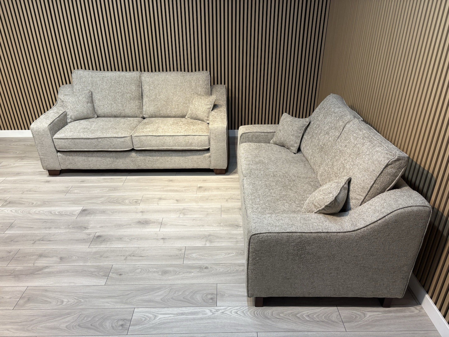 NEBRASKA Premium Fabric 3 Seater + 2 Seater Sofa Set, Stone - RRP £1,899