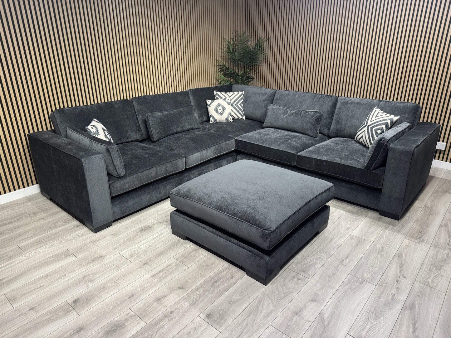 Sofology CAVALLI Style Fabric 3 Corner 3 Sofa + Footstool, Slate - RRP £6,398